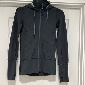 Lululemon gray funnel neck hoodie with dual zip, size 2